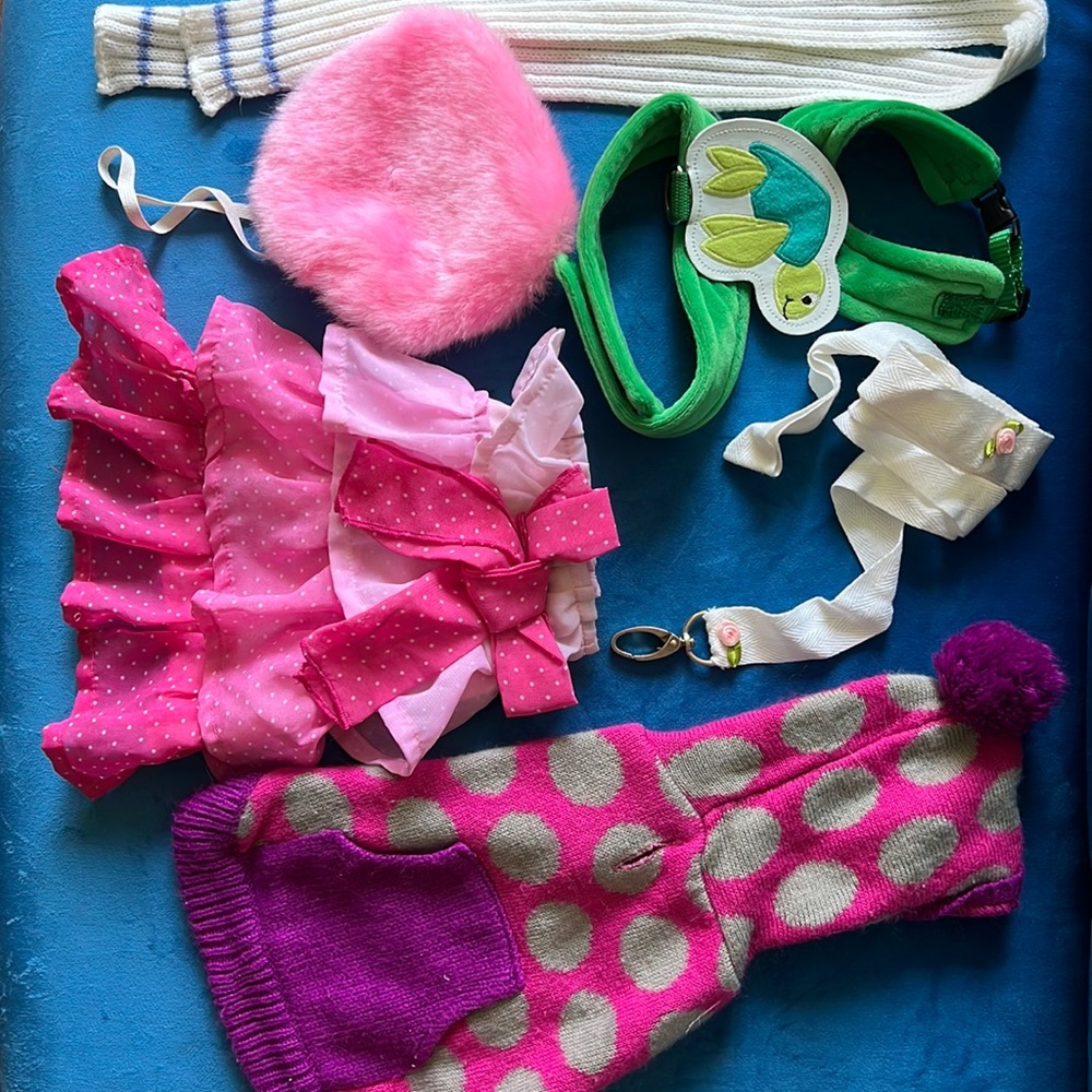 PET BUNDLE - Dress, Sweater, Hat, Scarf, Leash, and Harness